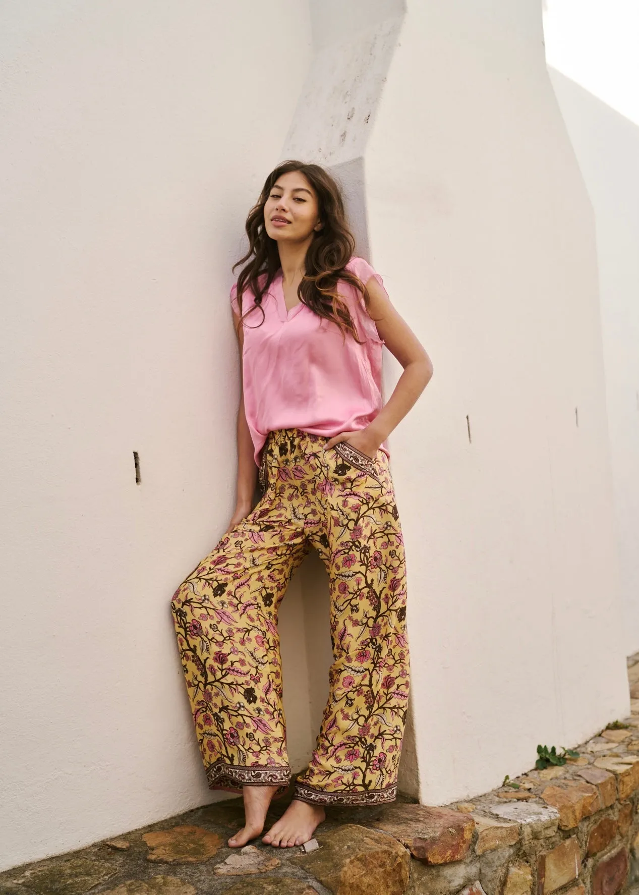 Palazzo Pants With Patch Pocket In Spring Bouquet