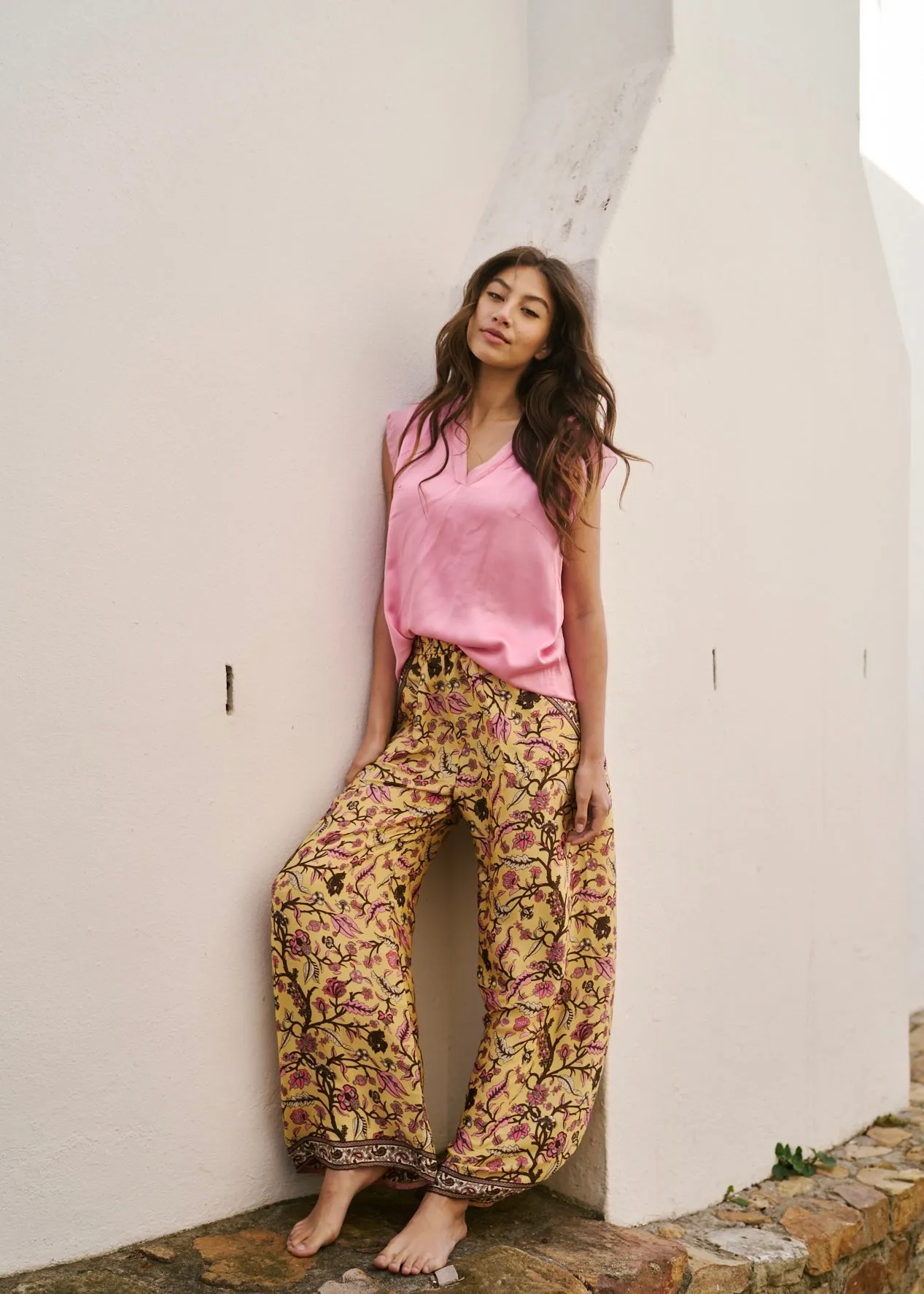 Palazzo Pants With Patch Pocket In Spring Bouquet