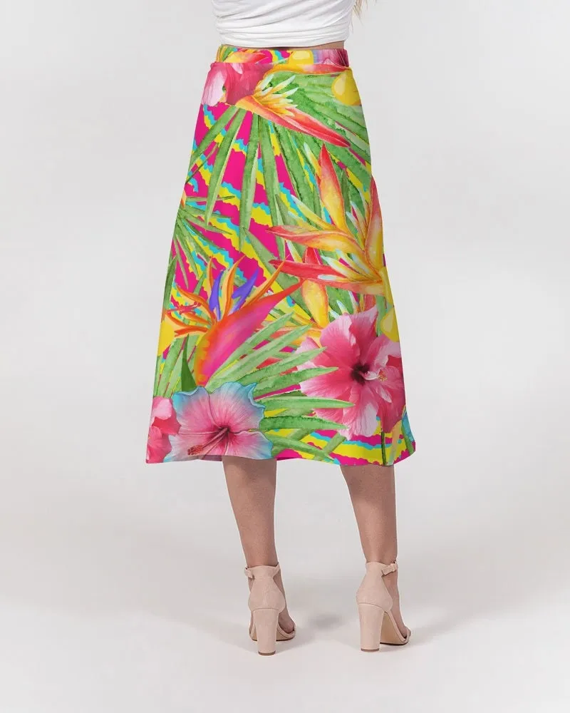 Paradise Island Floral Women’s A Line Midi Skirt