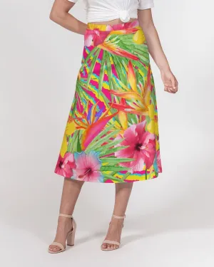 Paradise Island Floral Women’s A Line Midi Skirt