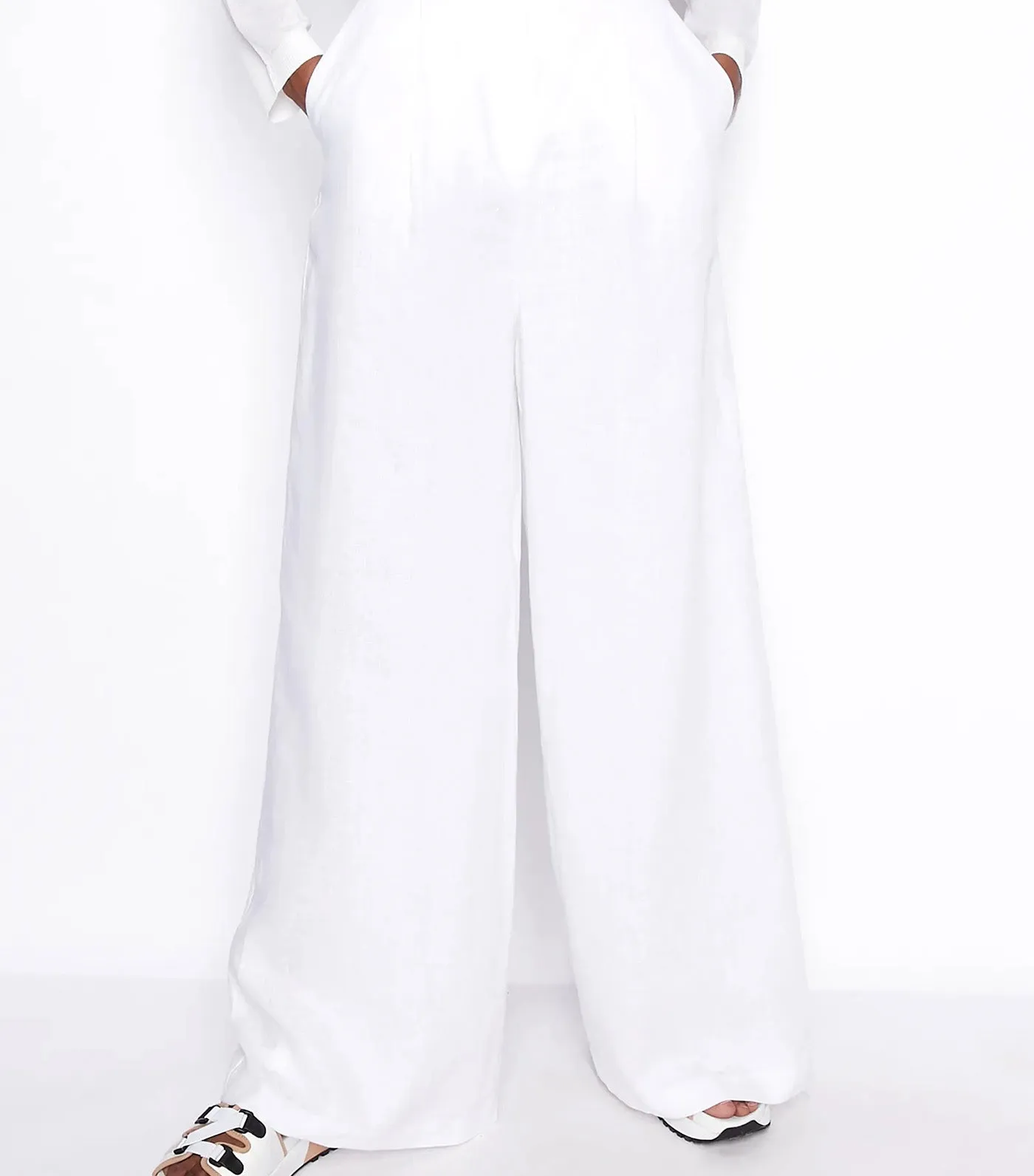 Plain Linen Palazzo Pants Optic White