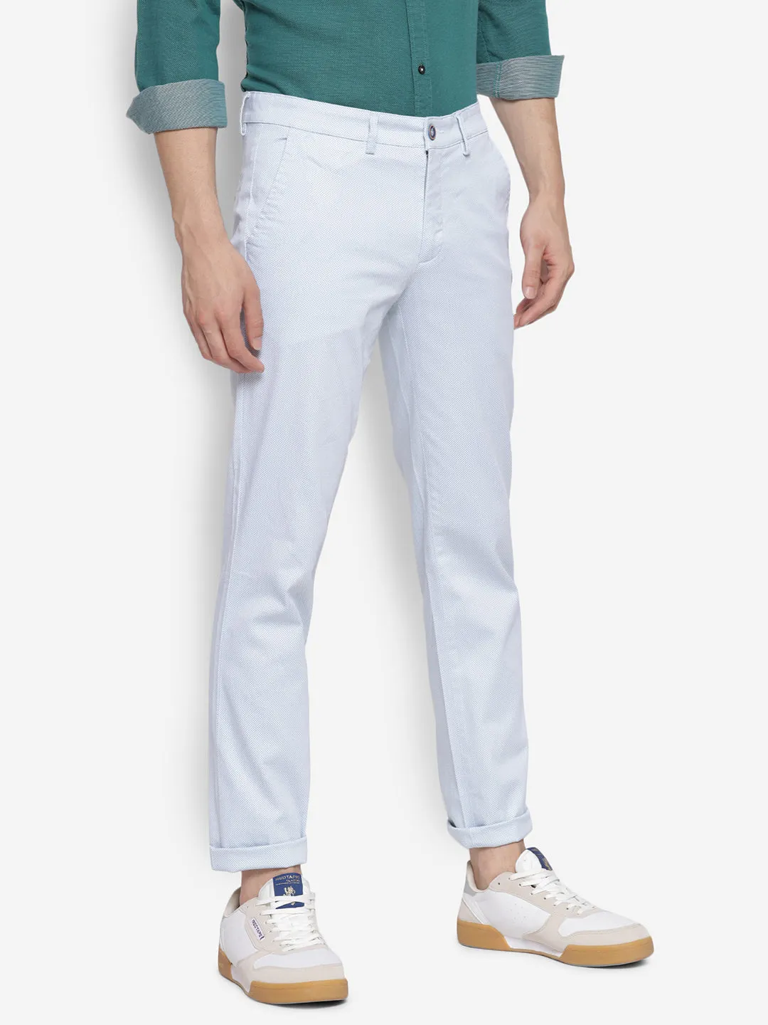 Printed White Ultra Slim Fit Causal Trouser