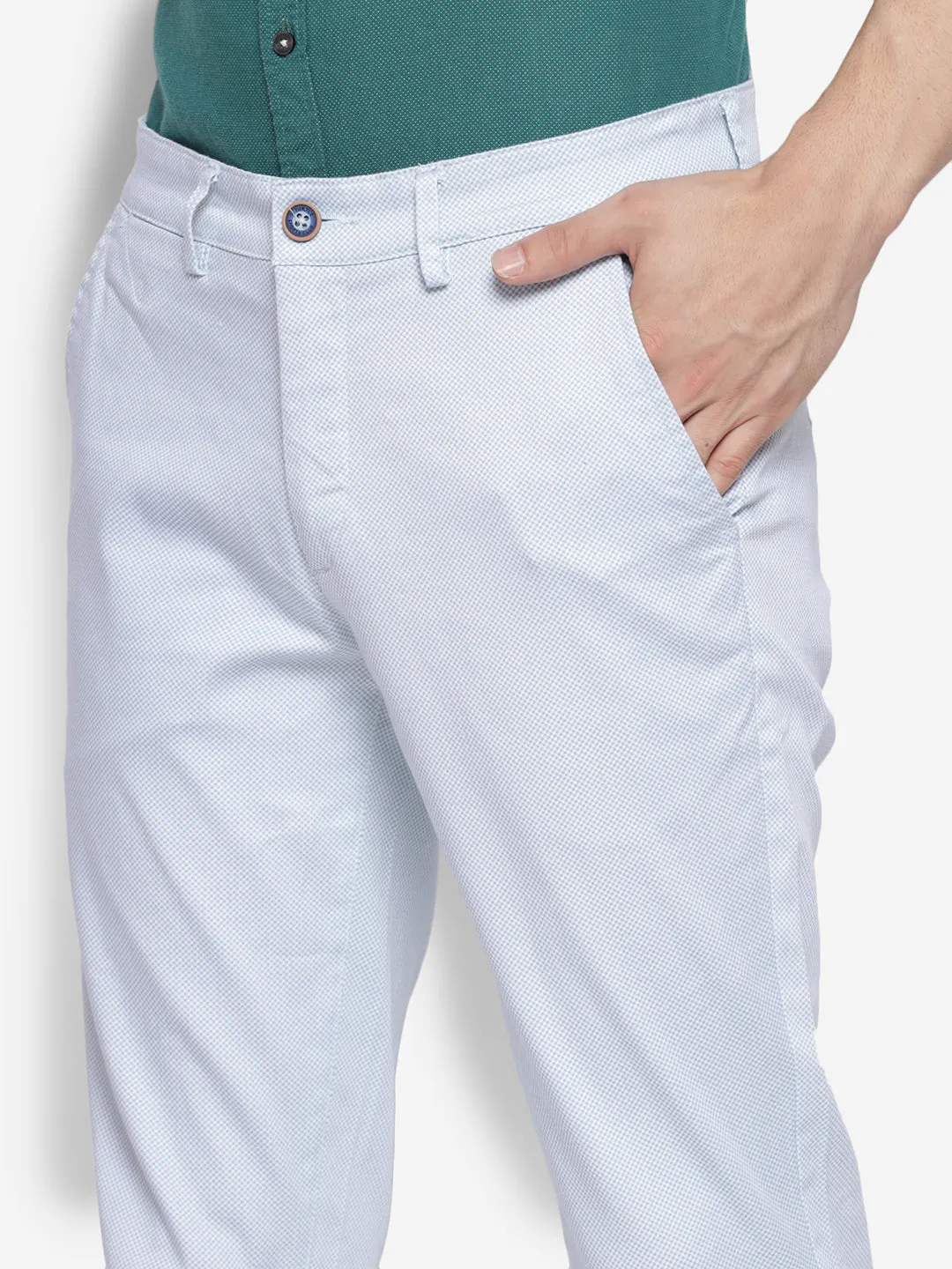 Printed White Ultra Slim Fit Causal Trouser