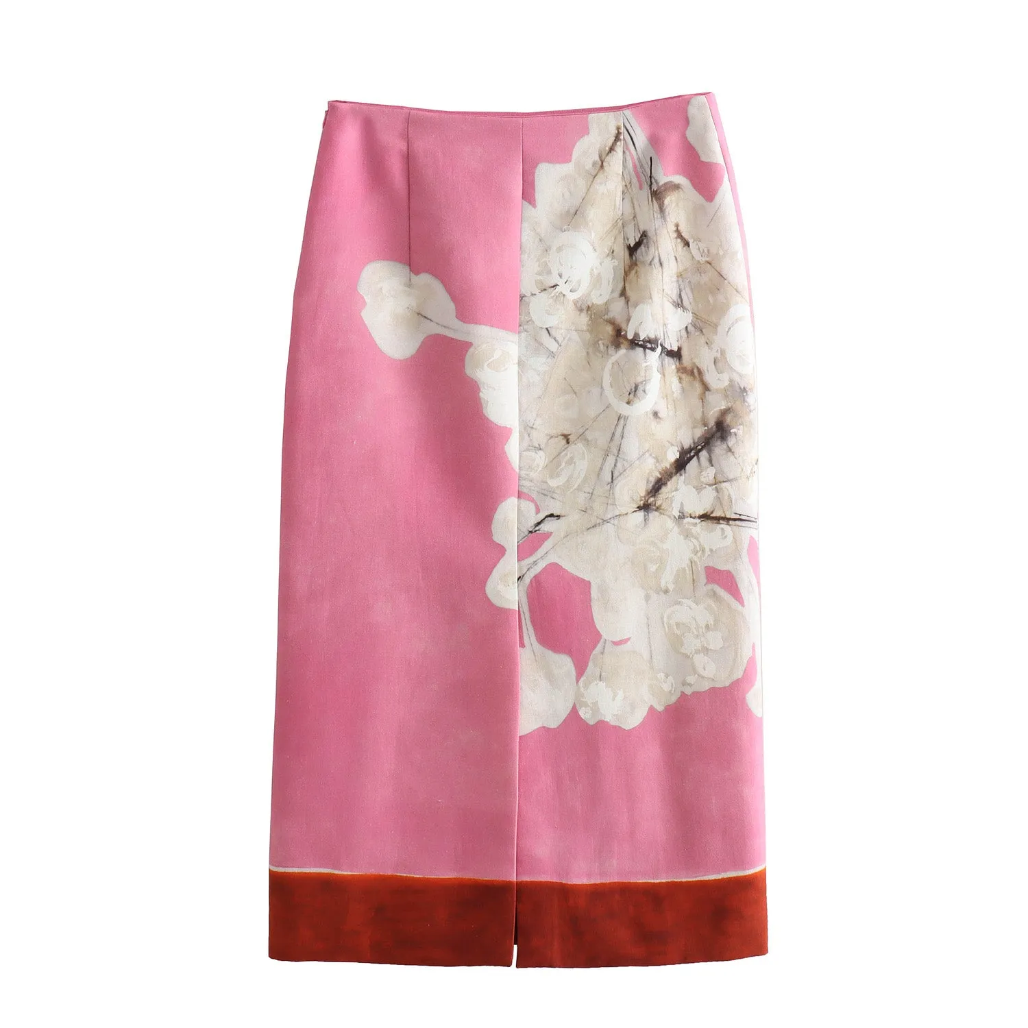 Raffy High Waist Floral Pink Pencil Skirt