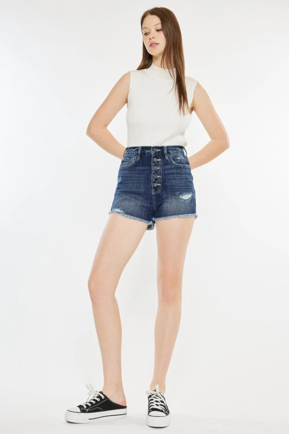 Raw Hem Button Fly Denim Shorts