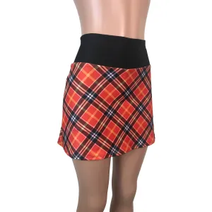 Red Plaid Athletic Slim Skirt w/ built in compression shorts and pockets