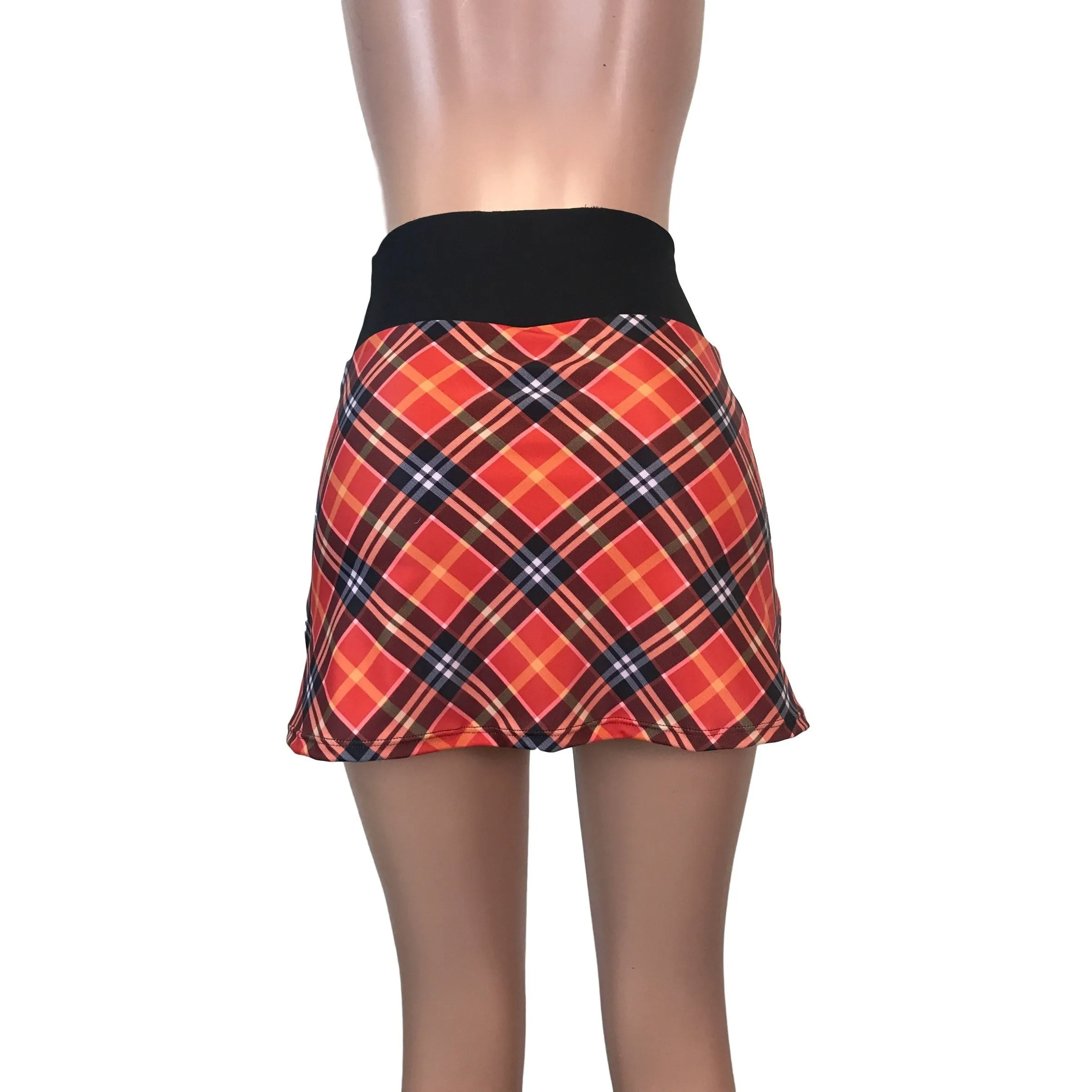 Red Plaid Athletic Slim Skirt w/ built in compression shorts and pockets