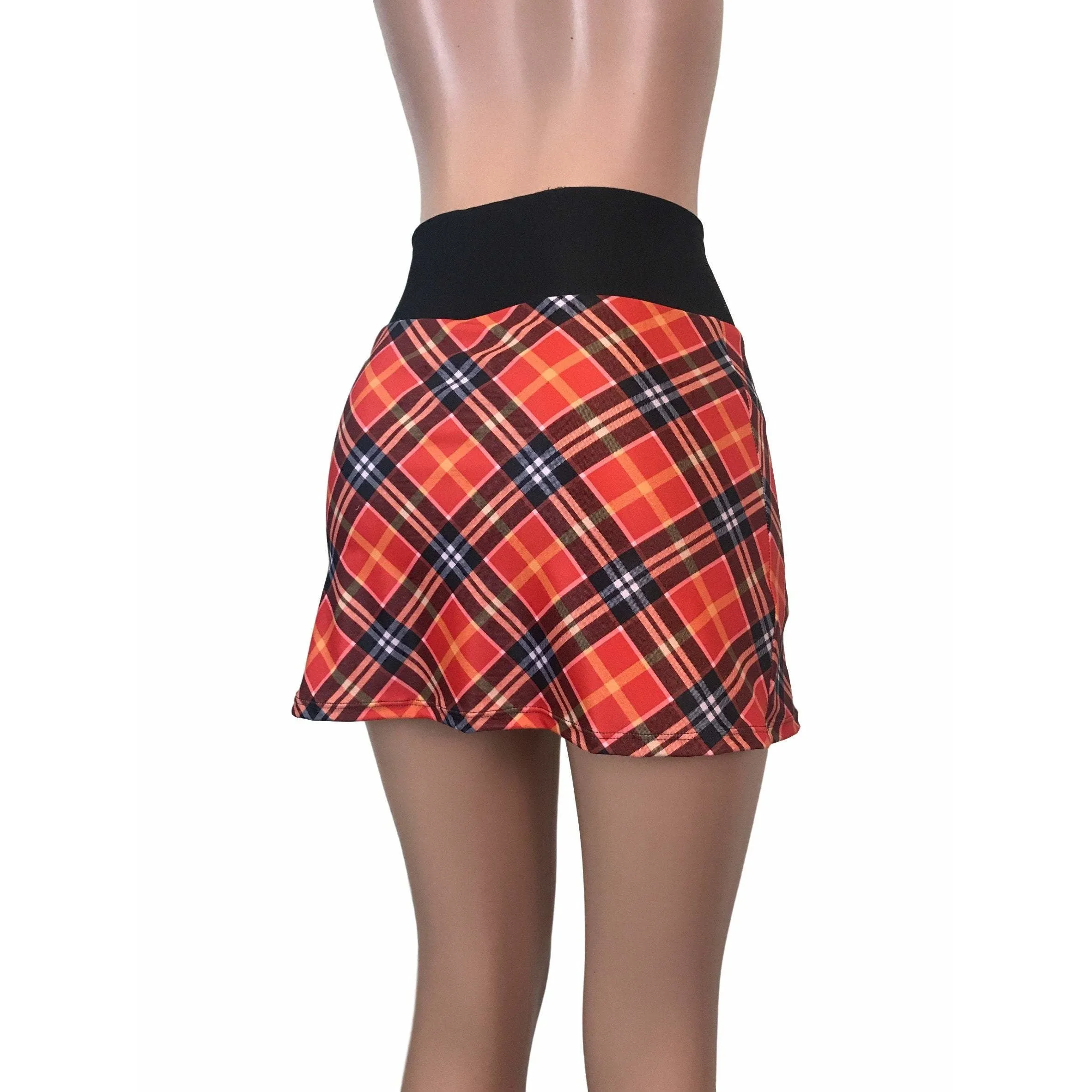 Red Plaid Athletic Slim Skirt w/ built in compression shorts and pockets