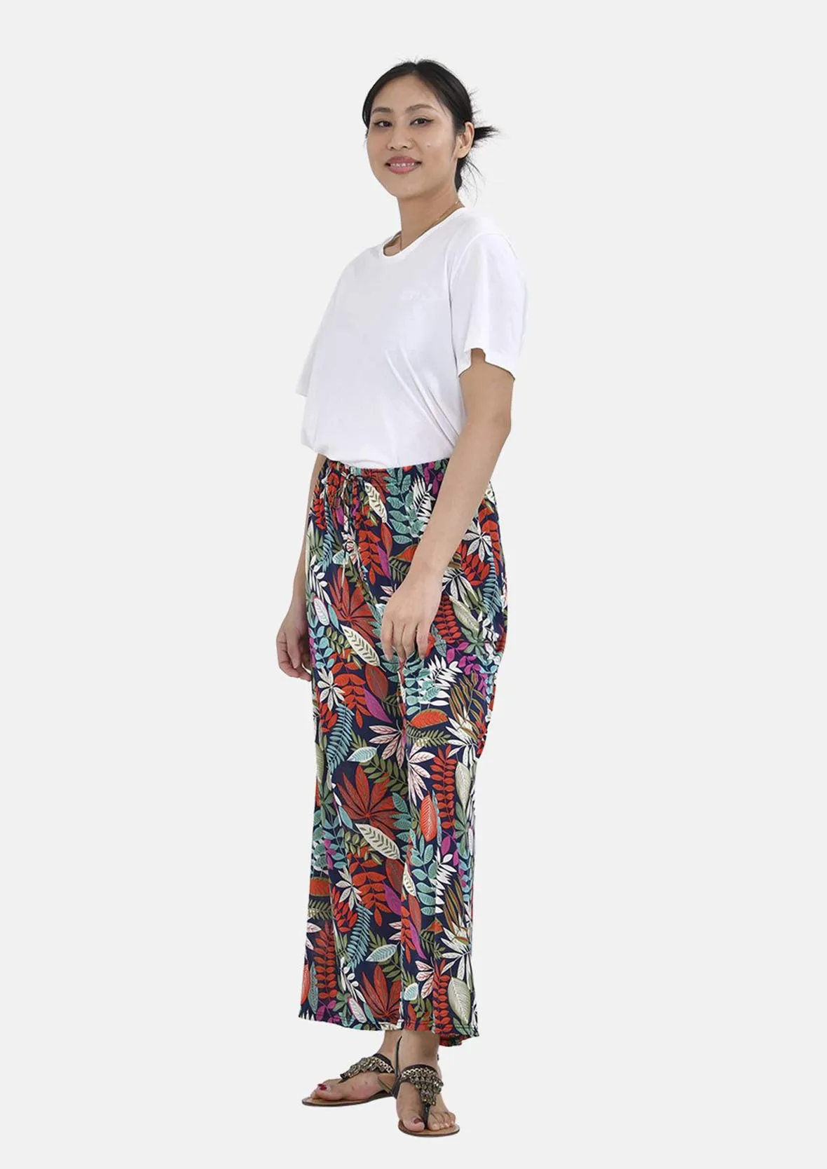 Relaxed Fit Printed Wide Leg Trousers