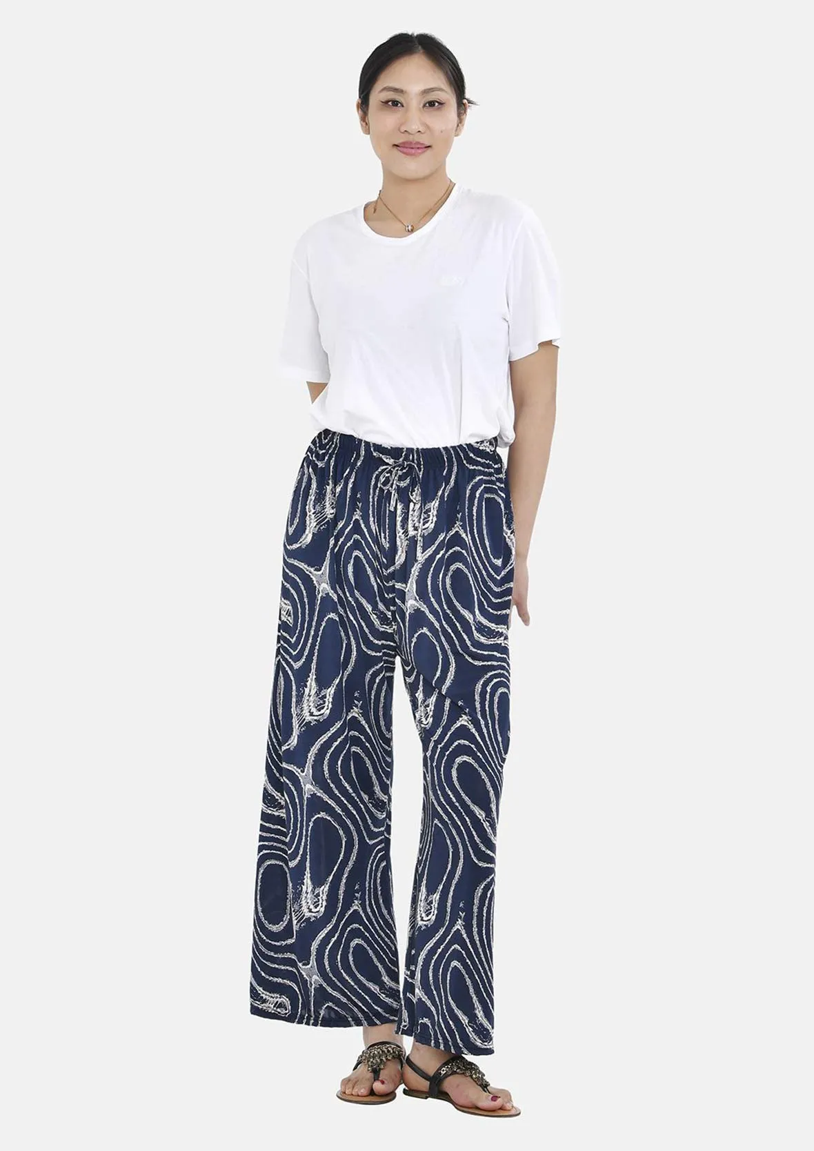 Relaxed Fit Printed Wide Leg Trousers