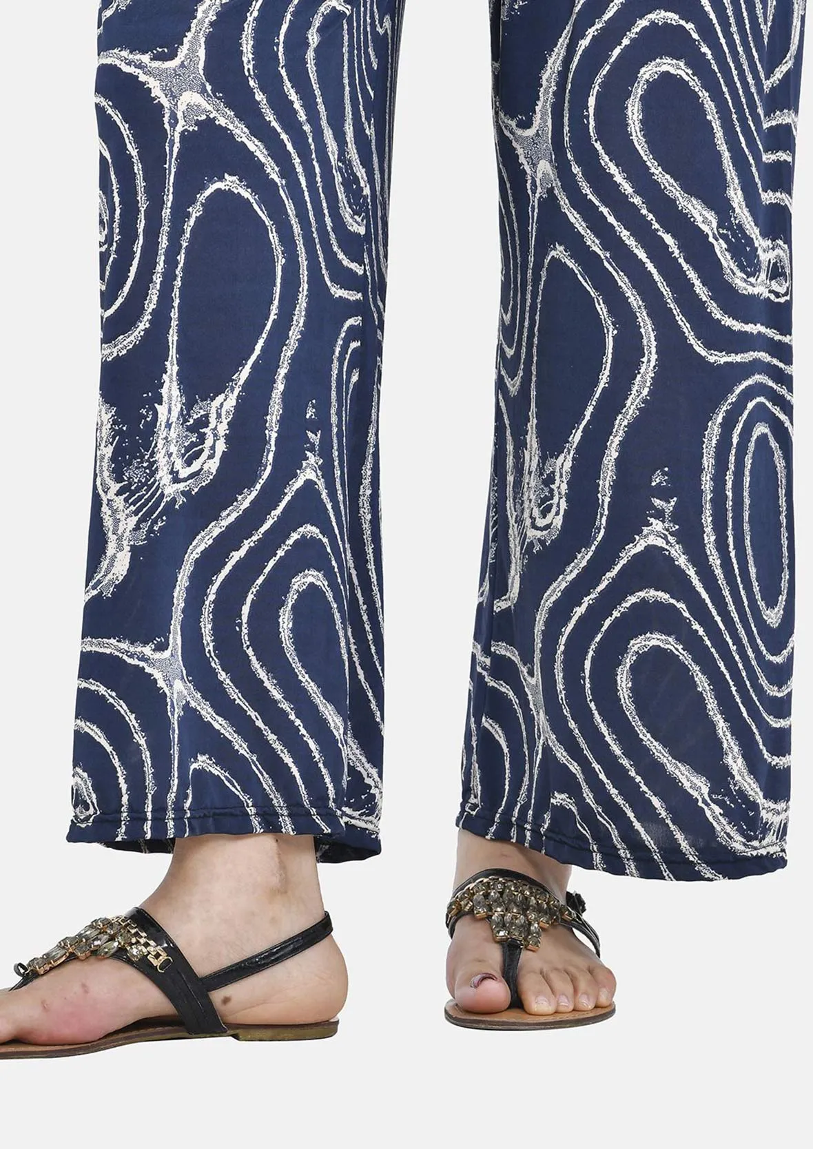 Relaxed Fit Printed Wide Leg Trousers