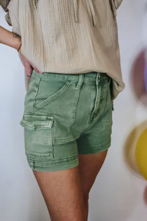 Risen Olive Cargo Denim Shorts