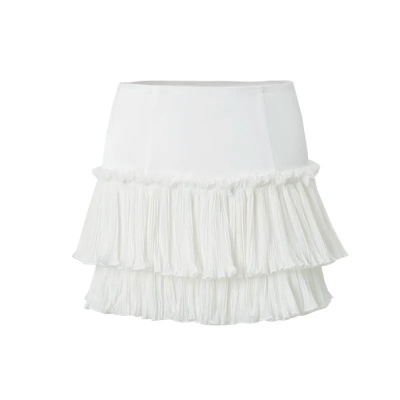 Ruched ruffle zip-up A line solid mini skirt