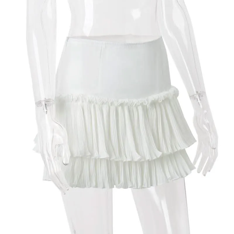 Ruched ruffle zip-up A line solid mini skirt