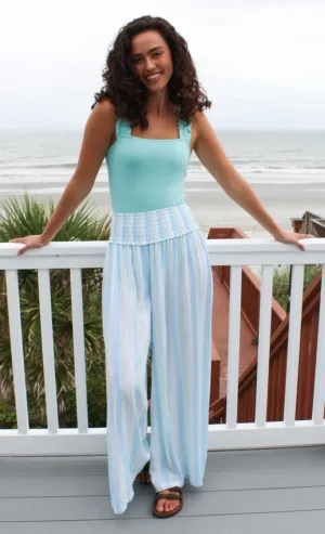 Simply Southern Palazzo Pants Stripe Green and Blue