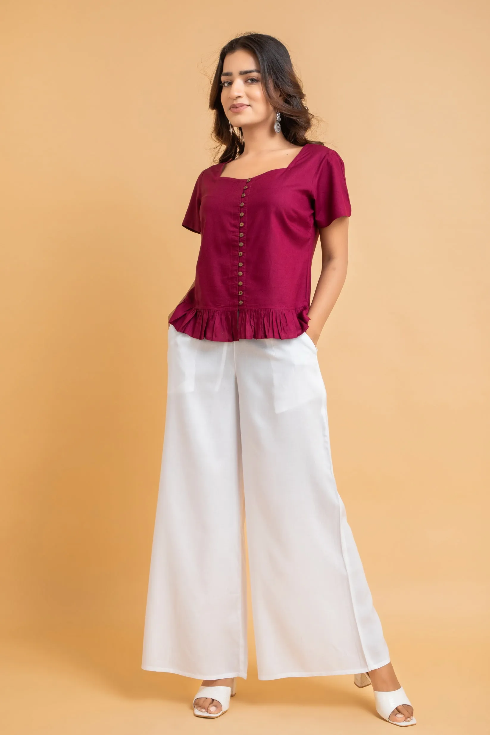 Solid Rayon Palazzo Pants