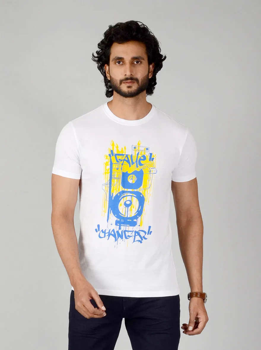 White Printed Slim Fit T-shirt | Greenfibre