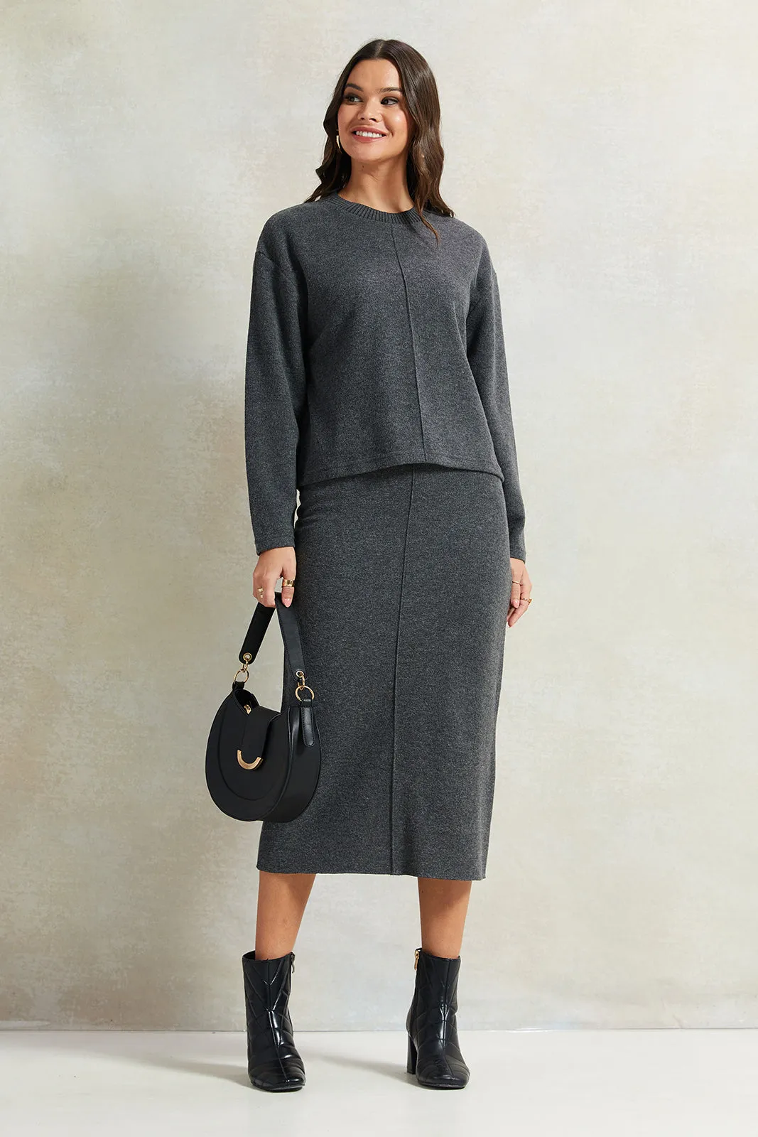 Women Charcoal Knitted Skirt